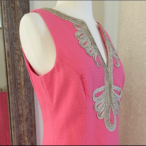 NWT Lilly Pulitzer Janice Shift Dress Hotty Pink Gold Embroidered Size 6 - Picture 8 of 8